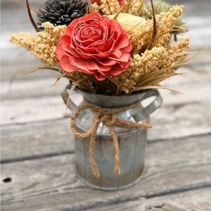 Rustic Floral Arrangement in Metal Vase